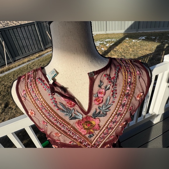Sundance Embroidered Boho Maxi Dress | Burgundy Floral Sleeveless size small - Picture 7 of 10